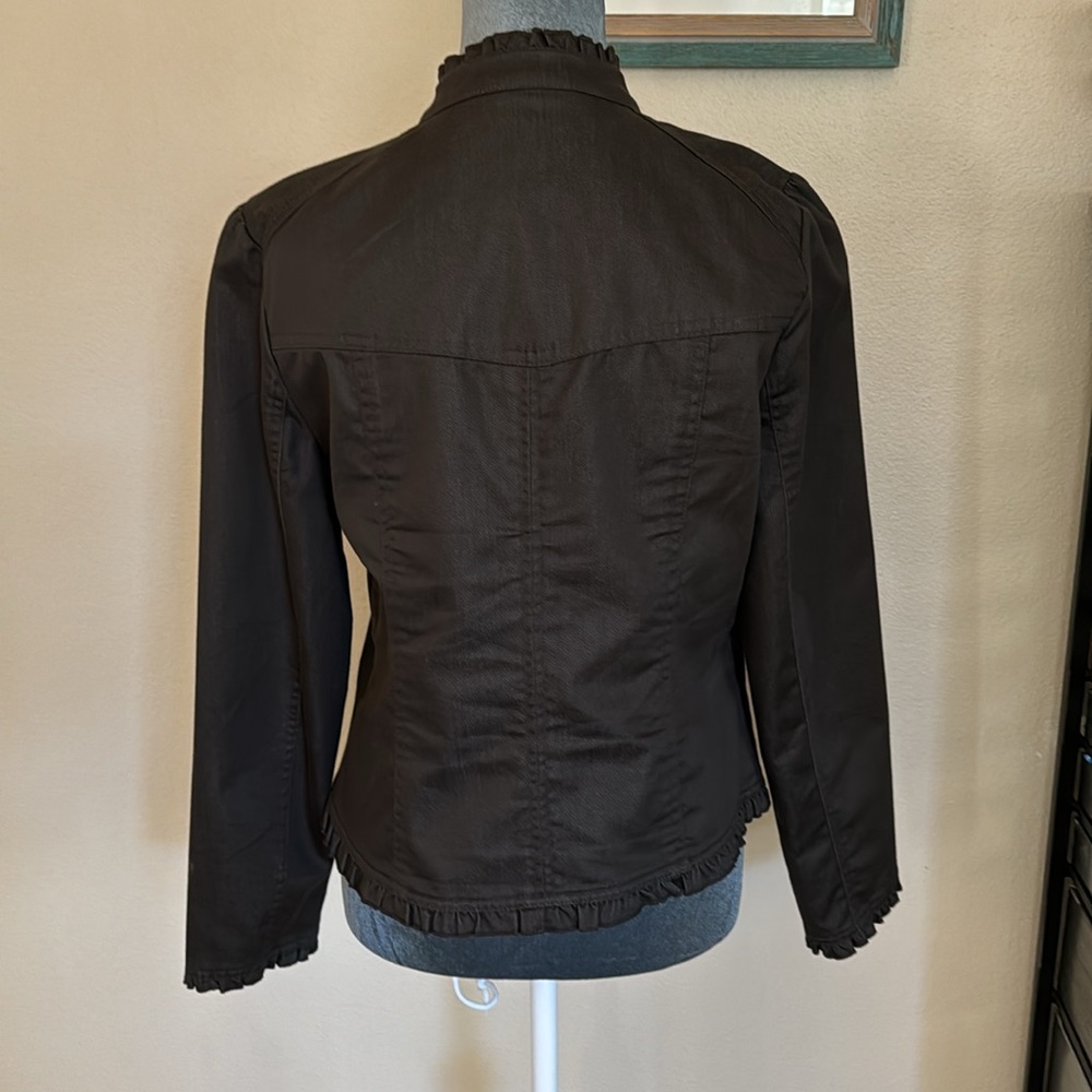 Willi Smith Dark Brown Ruffled Front Lightweight … - image 7